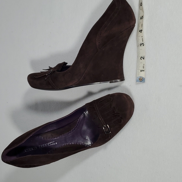 Brown suede wedged loafer 4" heel - Picture 4 of 8